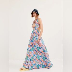 For Love And Lemons Blue Floral Backless Dress